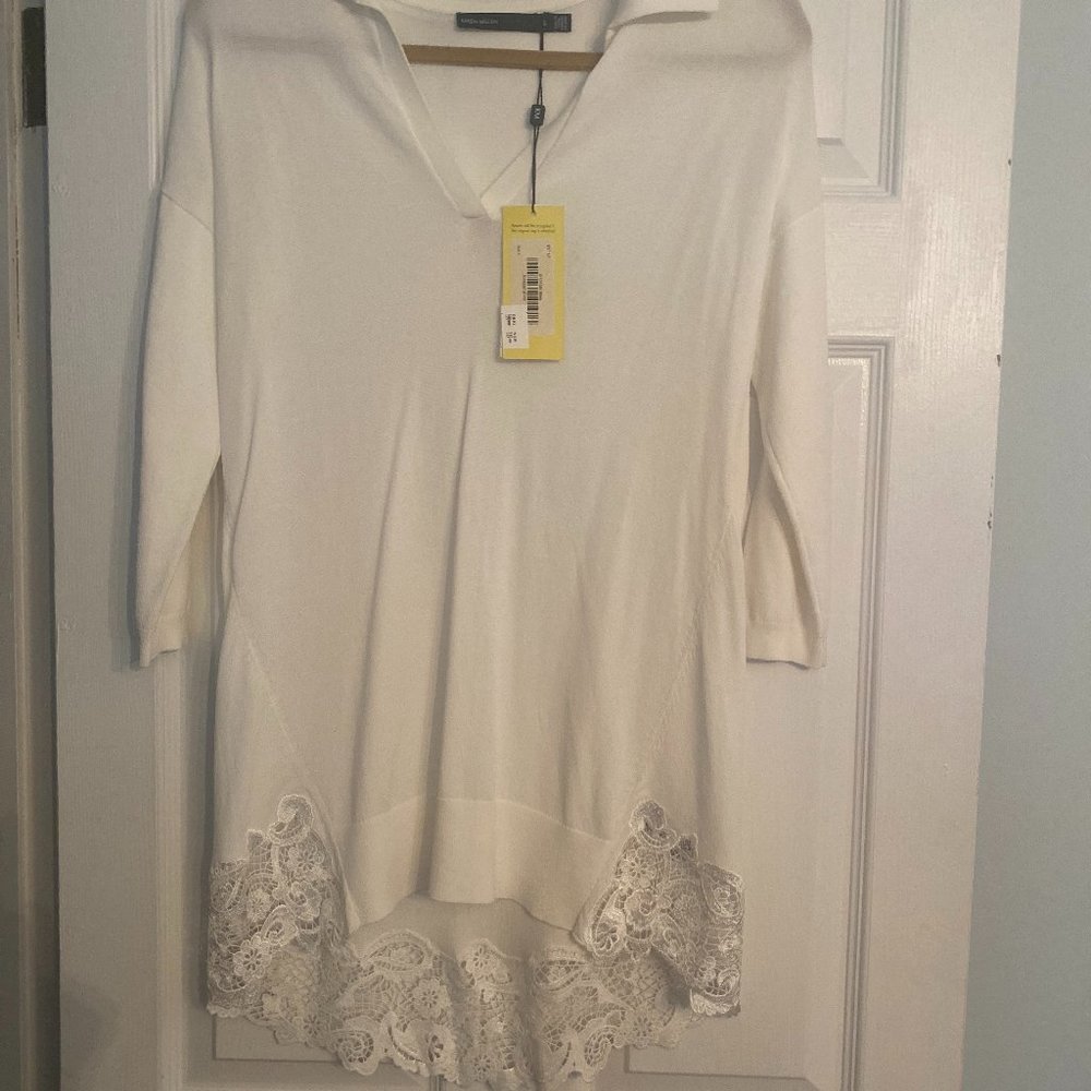 Karen Millen White Tunic with Lace Trim, Size S NWT